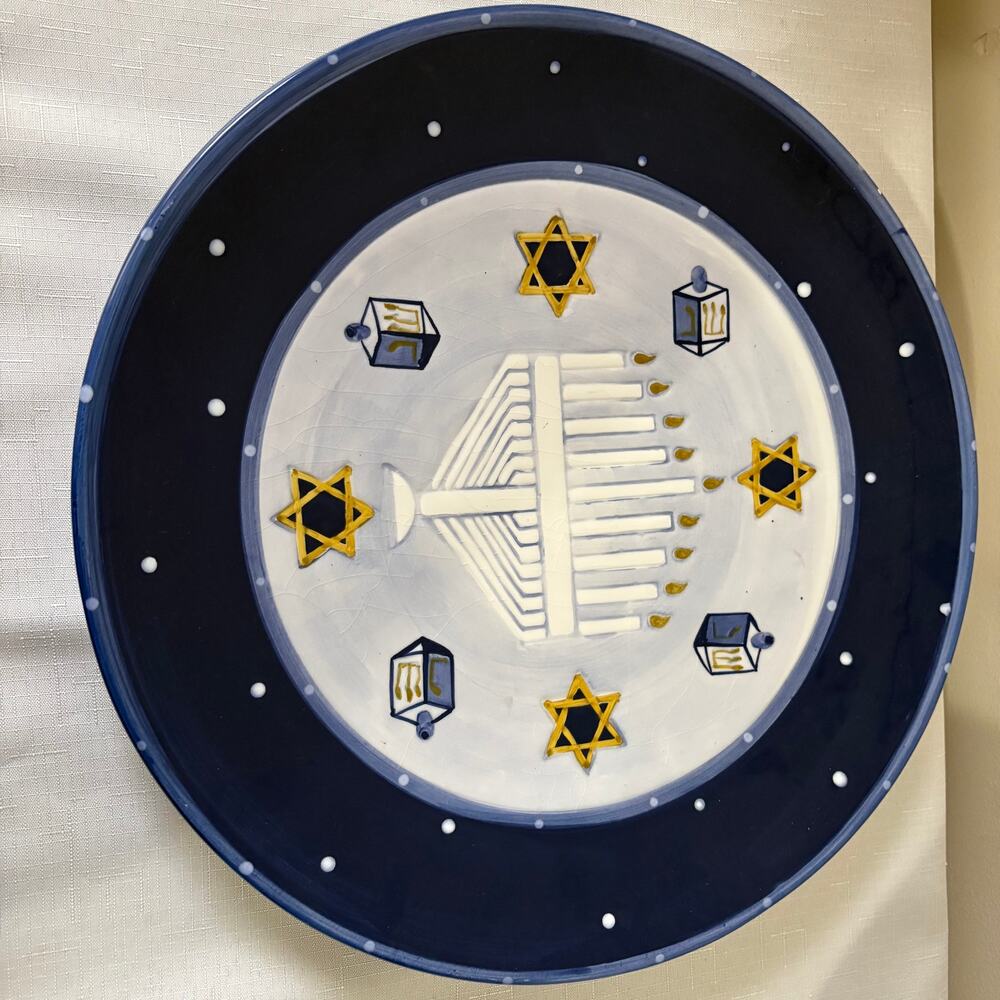 13.5 in Cardinal Inc Chanukah Lights Hand Painted Ceramic Dish